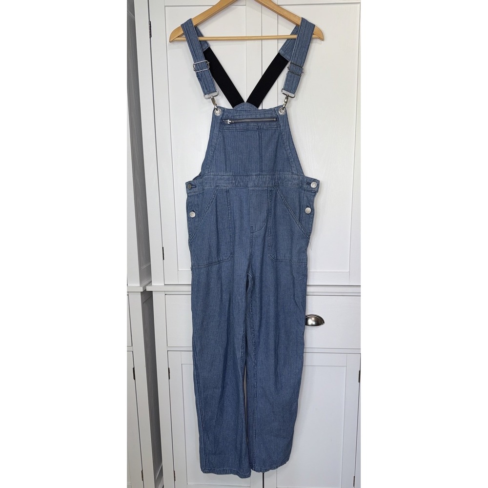 BDG Striped Denim Overalls Womens XS Blue Wide Leg Carpenter Utility Pin Stripes